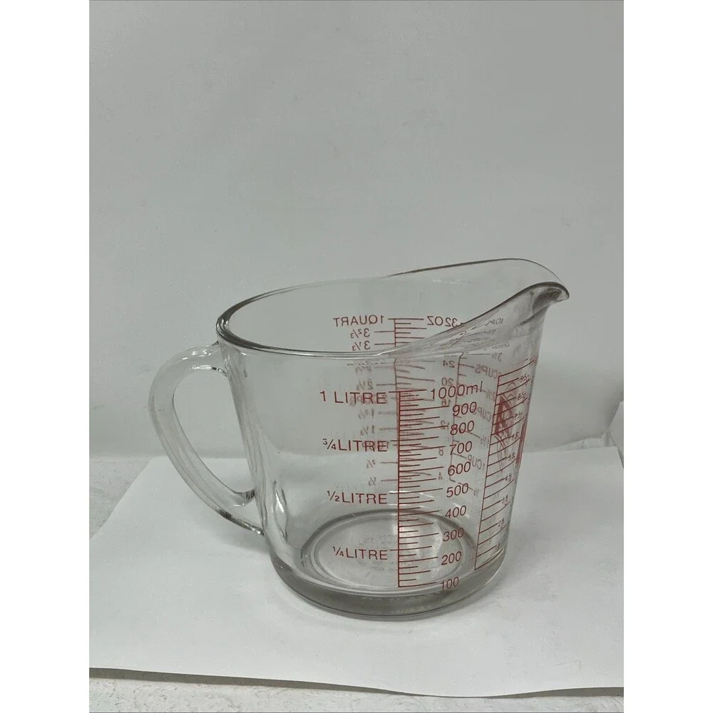 Anchor Hocking #499 Oven Basics 32 oz/4 Cups/1 Quart Measuring Cup Red Letters